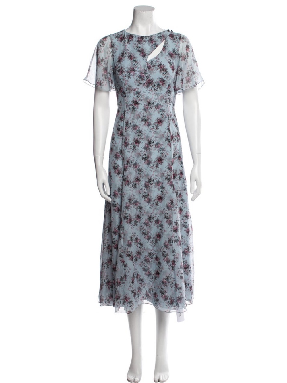 ERDEM Sky-Blue Floral Chiffon Midi Dress